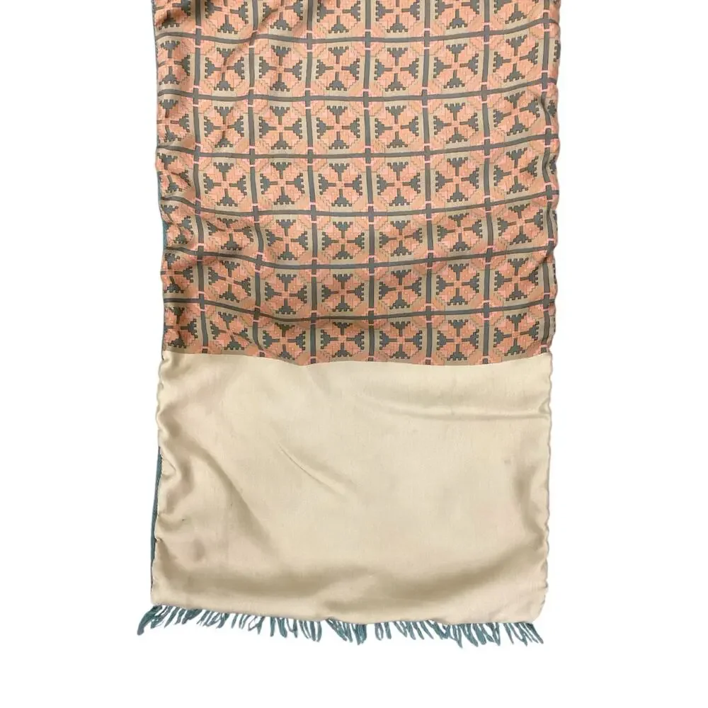VTG Hermes Scarf Unisex 1Size Rectangle 100%Silk & Cashmere Fringes Green &Brown
